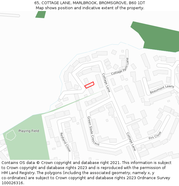 65, COTTAGE LANE, MARLBROOK, BROMSGROVE, B60 1DT: Location map and indicative extent of plot