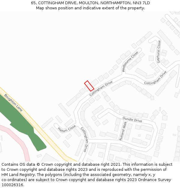 65, COTTINGHAM DRIVE, MOULTON, NORTHAMPTON, NN3 7LD: Location map and indicative extent of plot