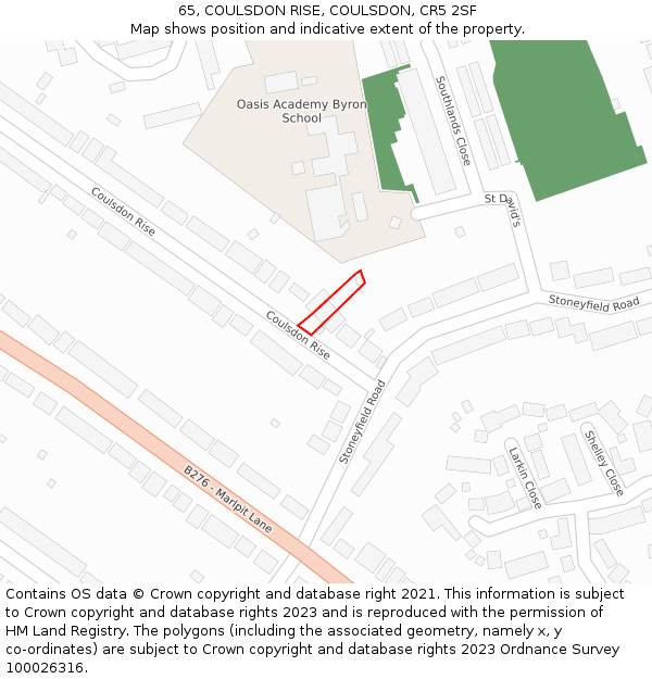 65, COULSDON RISE, COULSDON, CR5 2SF: Location map and indicative extent of plot