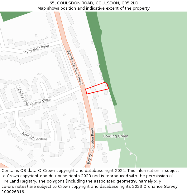 65, COULSDON ROAD, COULSDON, CR5 2LD: Location map and indicative extent of plot