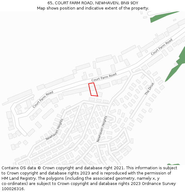 65, COURT FARM ROAD, NEWHAVEN, BN9 9DY: Location map and indicative extent of plot