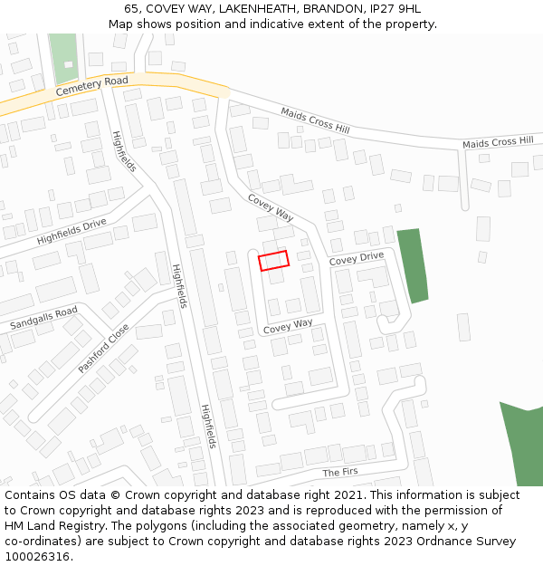 65, COVEY WAY, LAKENHEATH, BRANDON, IP27 9HL: Location map and indicative extent of plot