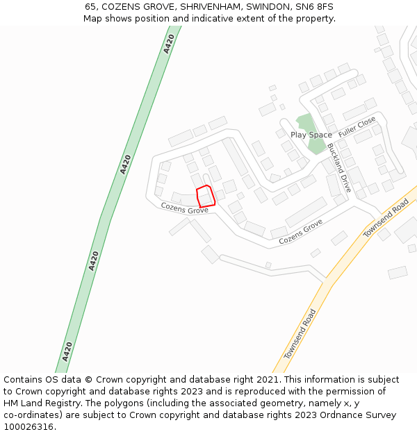65, COZENS GROVE, SHRIVENHAM, SWINDON, SN6 8FS: Location map and indicative extent of plot