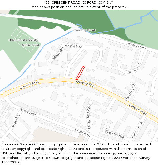 65, CRESCENT ROAD, OXFORD, OX4 2NY: Location map and indicative extent of plot