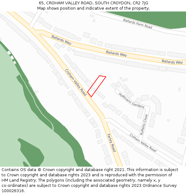 65, CROHAM VALLEY ROAD, SOUTH CROYDON, CR2 7JG: Location map and indicative extent of plot