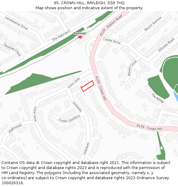 65, CROWN HILL, RAYLEIGH, SS6 7HQ: Location map and indicative extent of plot