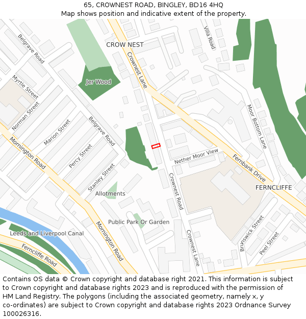 65, CROWNEST ROAD, BINGLEY, BD16 4HQ: Location map and indicative extent of plot