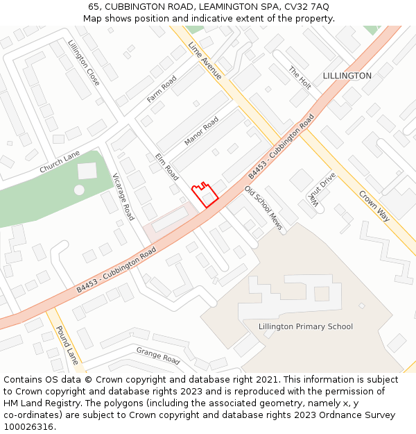 65, CUBBINGTON ROAD, LEAMINGTON SPA, CV32 7AQ: Location map and indicative extent of plot