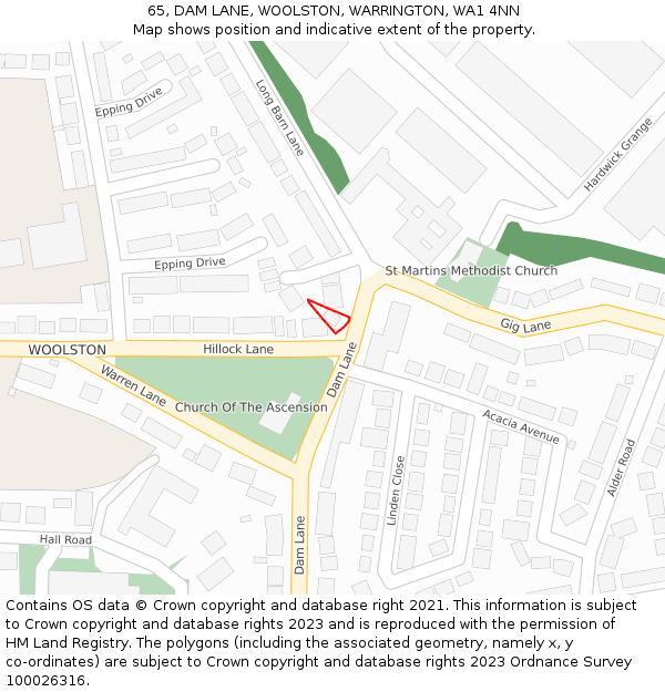 65, DAM LANE, WOOLSTON, WARRINGTON, WA1 4NN: Location map and indicative extent of plot