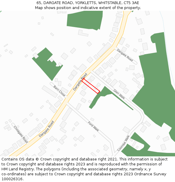 65, DARGATE ROAD, YORKLETTS, WHITSTABLE, CT5 3AE: Location map and indicative extent of plot