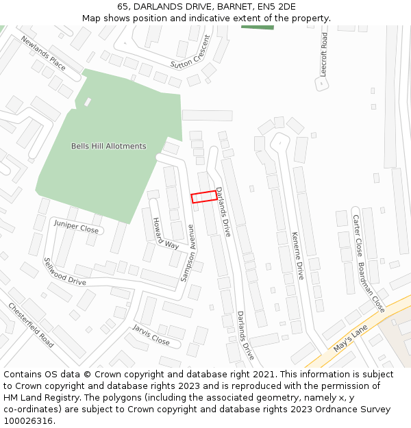 65, DARLANDS DRIVE, BARNET, EN5 2DE: Location map and indicative extent of plot