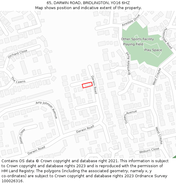 65, DARWIN ROAD, BRIDLINGTON, YO16 6HZ: Location map and indicative extent of plot