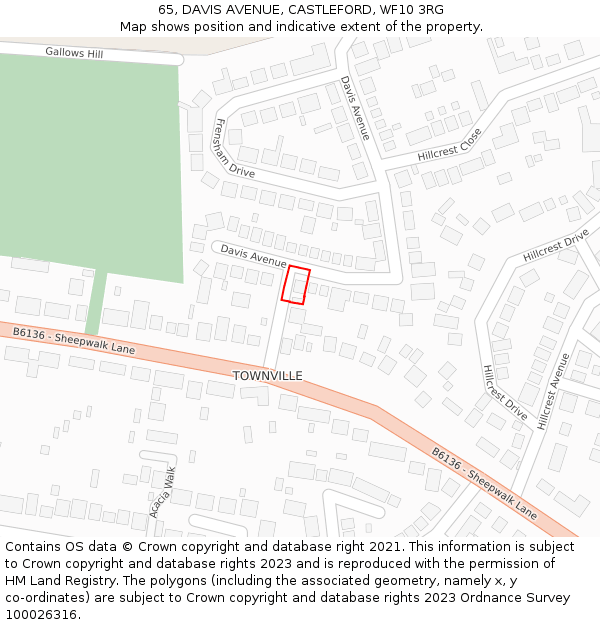 65, DAVIS AVENUE, CASTLEFORD, WF10 3RG: Location map and indicative extent of plot