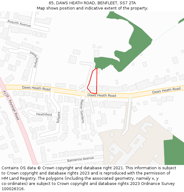 65, DAWS HEATH ROAD, BENFLEET, SS7 2TA: Location map and indicative extent of plot