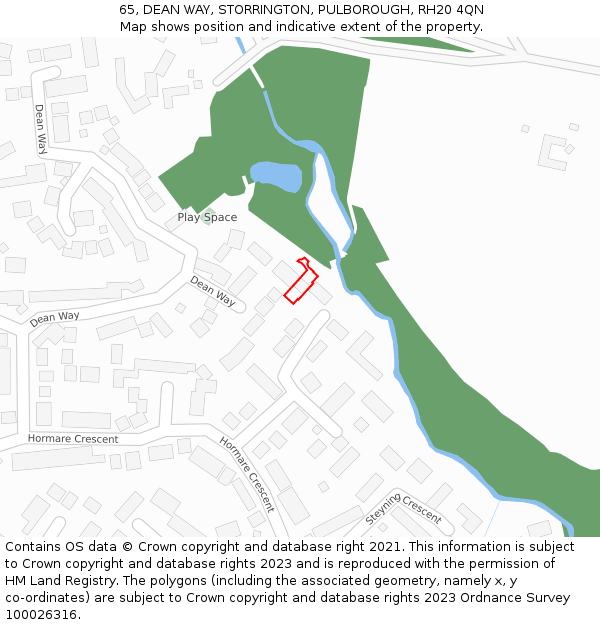 65, DEAN WAY, STORRINGTON, PULBOROUGH, RH20 4QN: Location map and indicative extent of plot