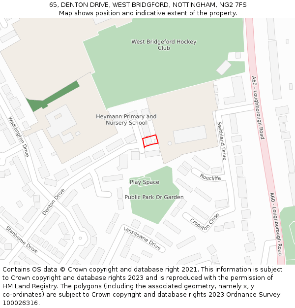 65, DENTON DRIVE, WEST BRIDGFORD, NOTTINGHAM, NG2 7FS: Location map and indicative extent of plot