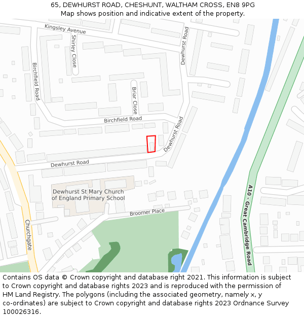 65, DEWHURST ROAD, CHESHUNT, WALTHAM CROSS, EN8 9PG: Location map and indicative extent of plot