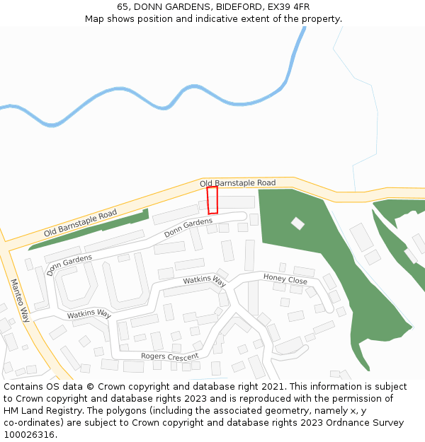 65, DONN GARDENS, BIDEFORD, EX39 4FR: Location map and indicative extent of plot
