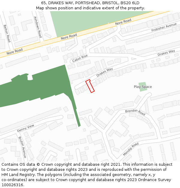 65, DRAKES WAY, PORTISHEAD, BRISTOL, BS20 6LD: Location map and indicative extent of plot