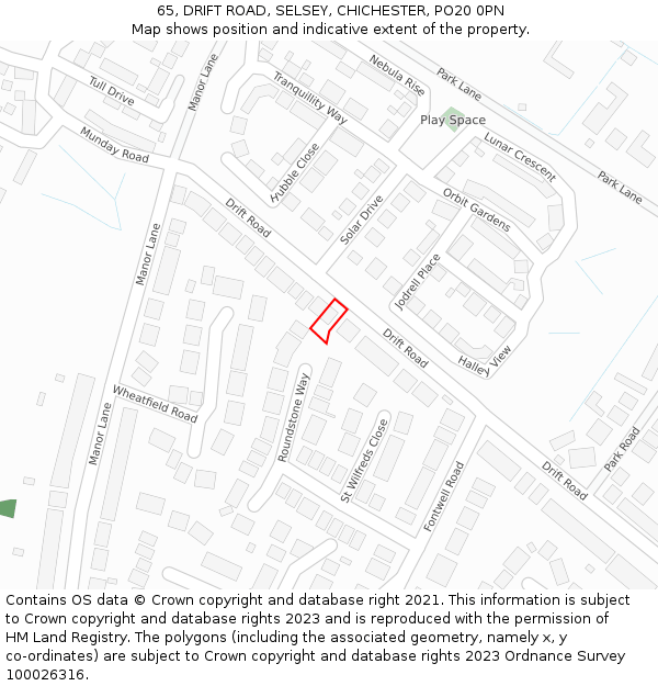 65, DRIFT ROAD, SELSEY, CHICHESTER, PO20 0PN: Location map and indicative extent of plot