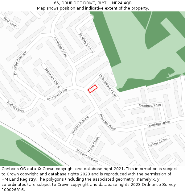 65, DRURIDGE DRIVE, BLYTH, NE24 4QR: Location map and indicative extent of plot