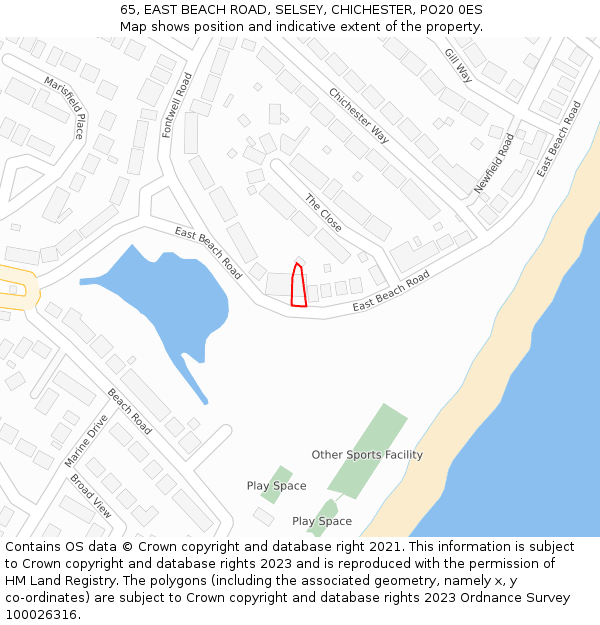 65, EAST BEACH ROAD, SELSEY, CHICHESTER, PO20 0ES: Location map and indicative extent of plot