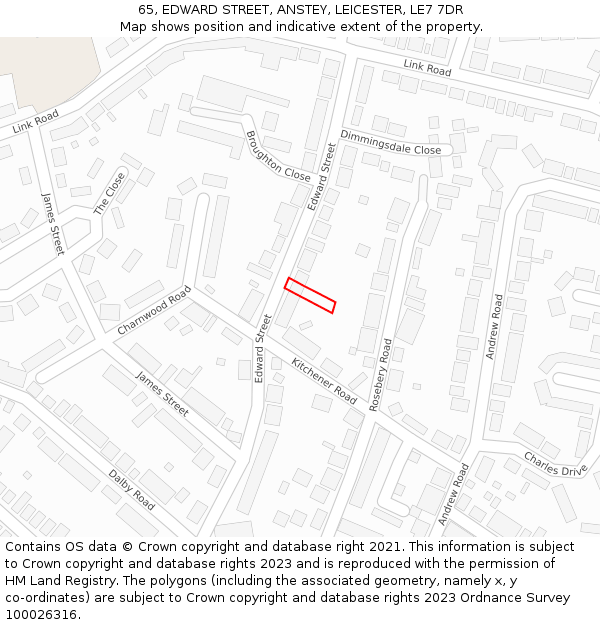 65, EDWARD STREET, ANSTEY, LEICESTER, LE7 7DR: Location map and indicative extent of plot