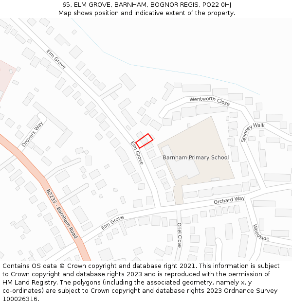 65, ELM GROVE, BARNHAM, BOGNOR REGIS, PO22 0HJ: Location map and indicative extent of plot