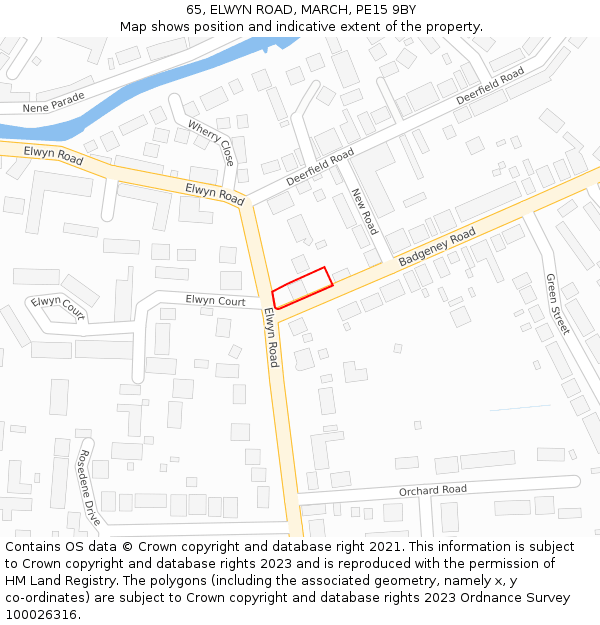 65, ELWYN ROAD, MARCH, PE15 9BY: Location map and indicative extent of plot
