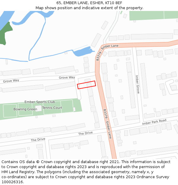 65, EMBER LANE, ESHER, KT10 8EF: Location map and indicative extent of plot