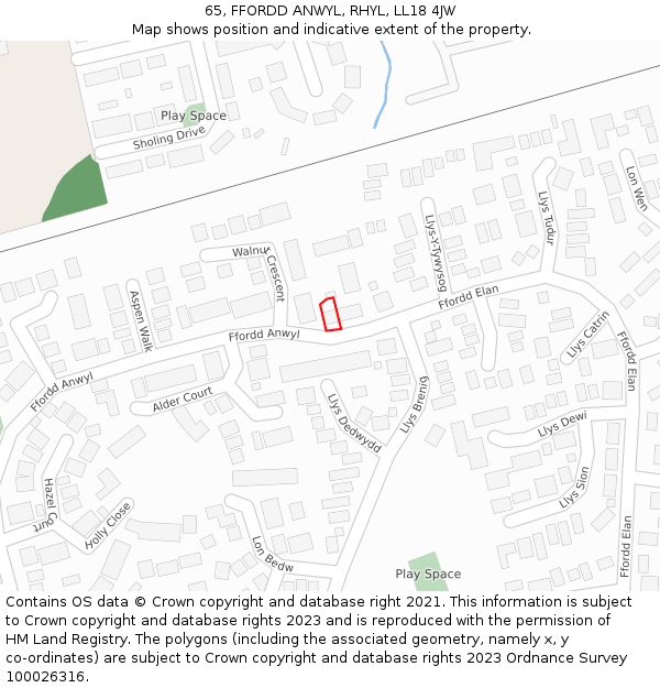 65, FFORDD ANWYL, RHYL, LL18 4JW: Location map and indicative extent of plot