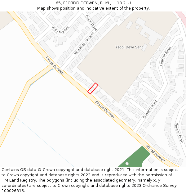 65, FFORDD DERWEN, RHYL, LL18 2LU: Location map and indicative extent of plot