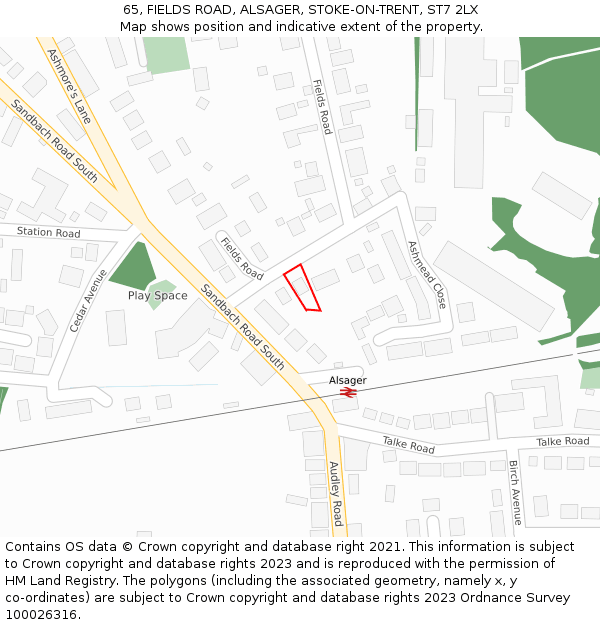 65, FIELDS ROAD, ALSAGER, STOKE-ON-TRENT, ST7 2LX: Location map and indicative extent of plot