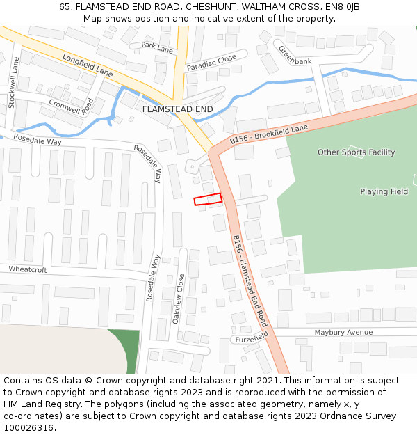 65, FLAMSTEAD END ROAD, CHESHUNT, WALTHAM CROSS, EN8 0JB: Location map and indicative extent of plot