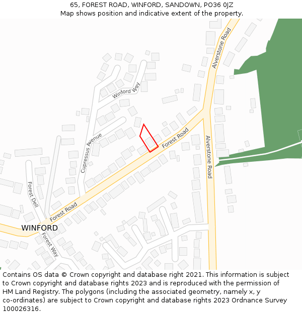 65, FOREST ROAD, WINFORD, SANDOWN, PO36 0JZ: Location map and indicative extent of plot