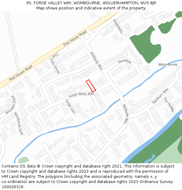 65, FORGE VALLEY WAY, WOMBOURNE, WOLVERHAMPTON, WV5 8JR: Location map and indicative extent of plot