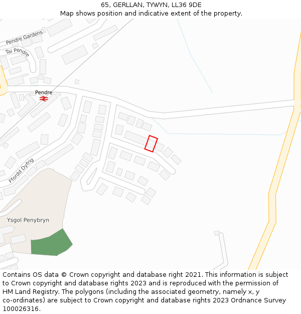 65, GERLLAN, TYWYN, LL36 9DE: Location map and indicative extent of plot