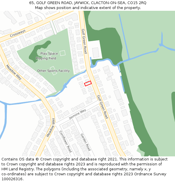 65, GOLF GREEN ROAD, JAYWICK, CLACTON-ON-SEA, CO15 2RQ: Location map and indicative extent of plot