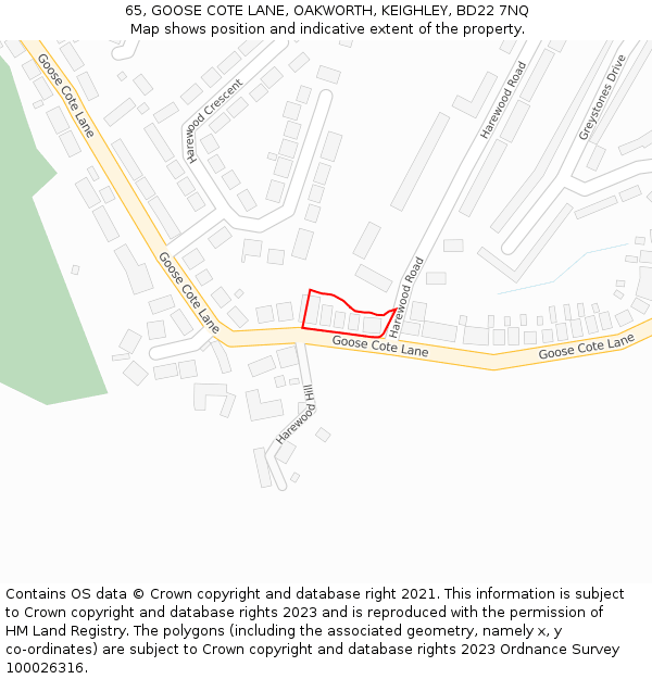 65, GOOSE COTE LANE, OAKWORTH, KEIGHLEY, BD22 7NQ: Location map and indicative extent of plot