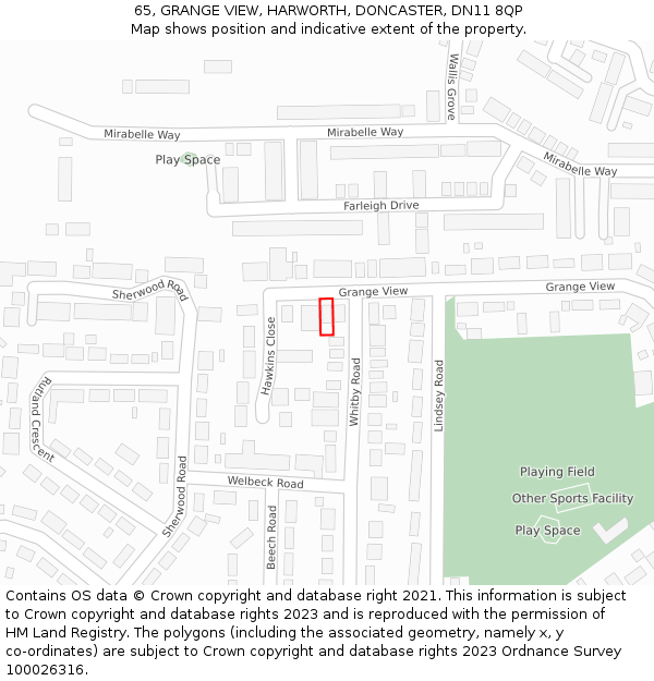 65, GRANGE VIEW, HARWORTH, DONCASTER, DN11 8QP: Location map and indicative extent of plot