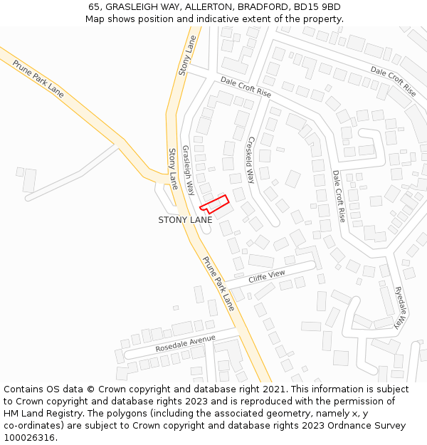 65, GRASLEIGH WAY, ALLERTON, BRADFORD, BD15 9BD: Location map and indicative extent of plot