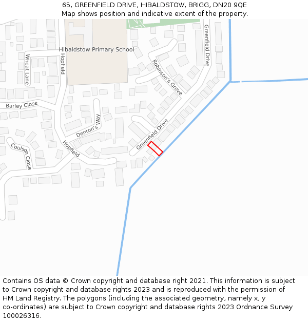 65, GREENFIELD DRIVE, HIBALDSTOW, BRIGG, DN20 9QE: Location map and indicative extent of plot