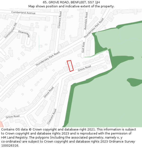 65, GROVE ROAD, BENFLEET, SS7 1JH: Location map and indicative extent of plot