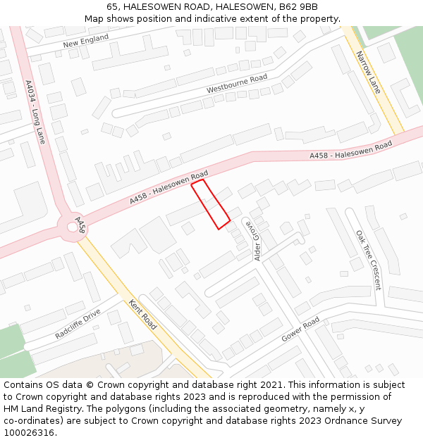 65, HALESOWEN ROAD, HALESOWEN, B62 9BB: Location map and indicative extent of plot