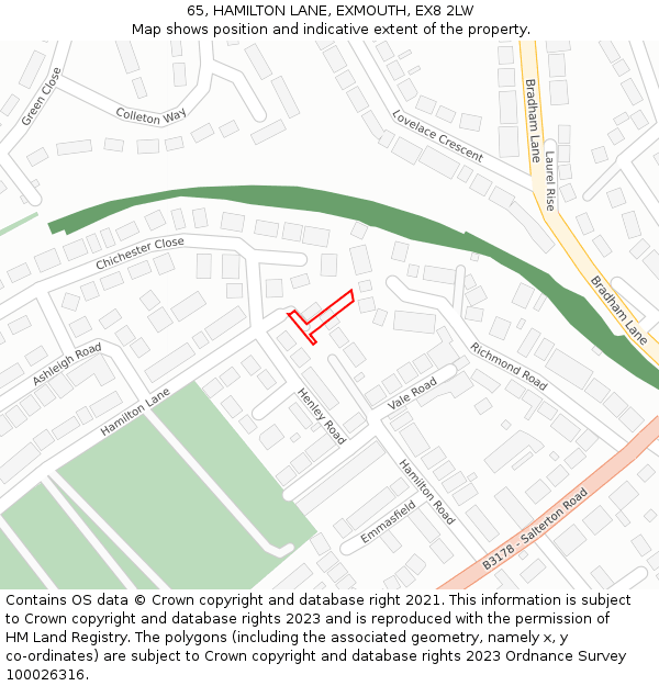 65, HAMILTON LANE, EXMOUTH, EX8 2LW: Location map and indicative extent of plot