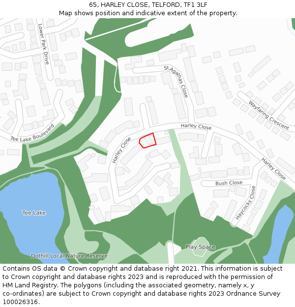 65, HARLEY CLOSE, TELFORD, TF1 3LF: Location map and indicative extent of plot