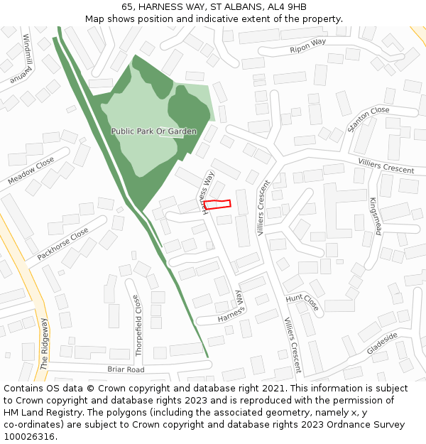 65, HARNESS WAY, ST ALBANS, AL4 9HB: Location map and indicative extent of plot