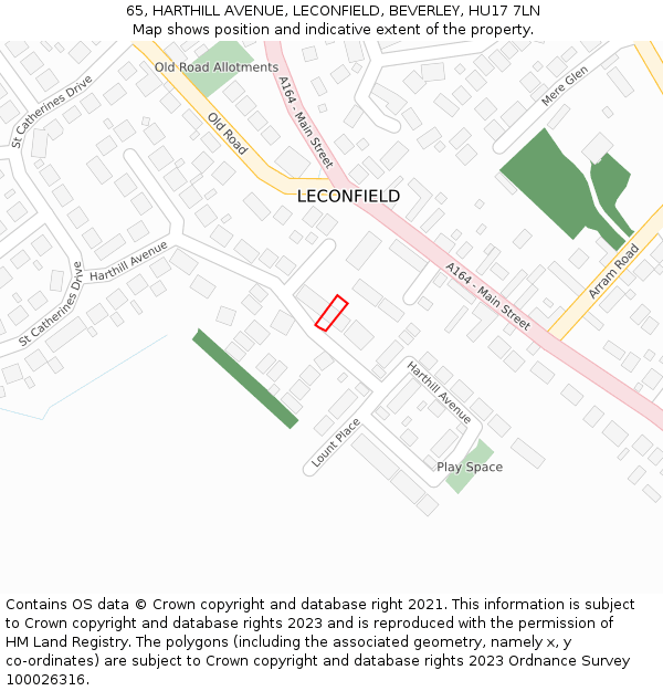 65, HARTHILL AVENUE, LECONFIELD, BEVERLEY, HU17 7LN: Location map and indicative extent of plot