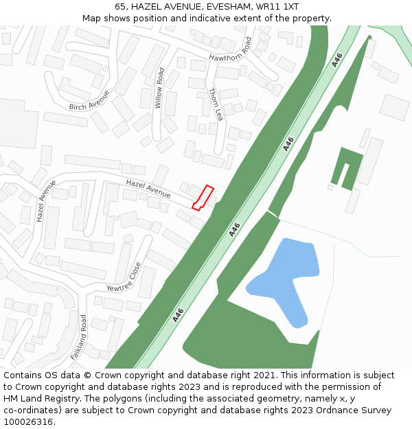 65, HAZEL AVENUE, EVESHAM, WR11 1XT: Location map and indicative extent of plot