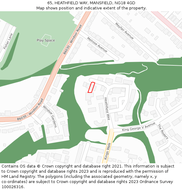 65, HEATHFIELD WAY, MANSFIELD, NG18 4GD: Location map and indicative extent of plot